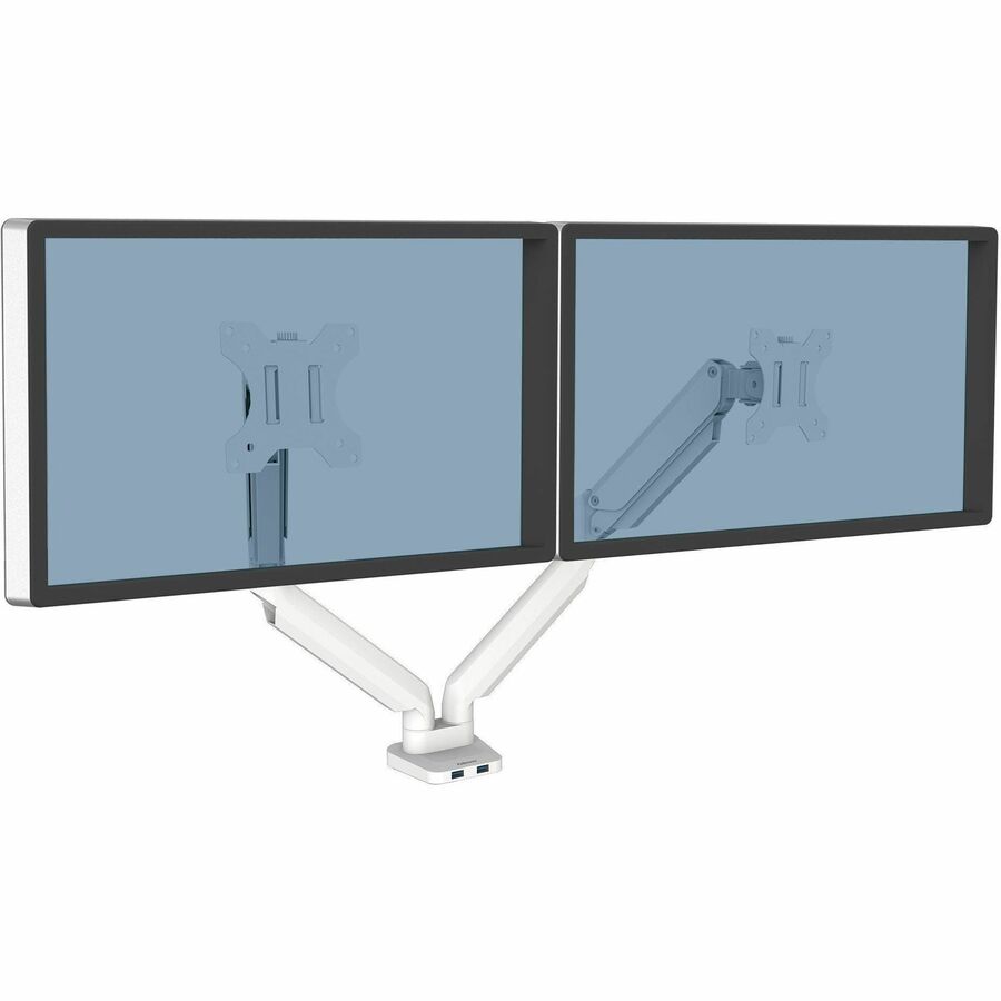 Platinum Series Dual Monitor Arm, For 27" Monitors, 360 deg Rotation, 45 deg Tilt, 180 deg Pan, White, Supports 20 lb