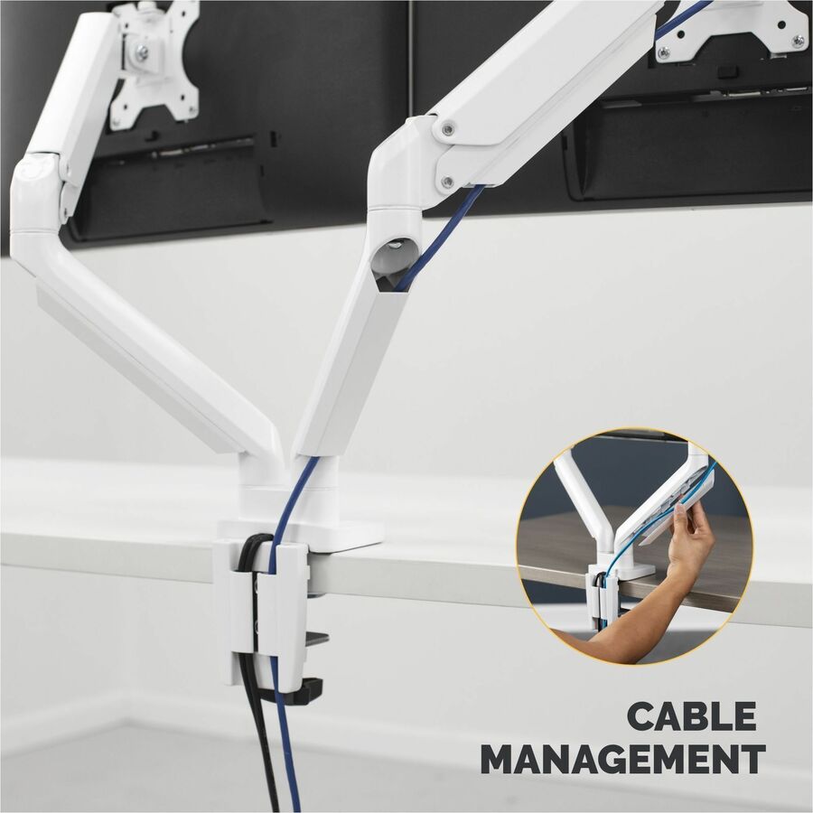 Platinum Series Dual Monitor Arm, For 27" Monitors, 360 deg Rotation, 45 deg Tilt, 180 deg Pan, White, Supports 20 lb