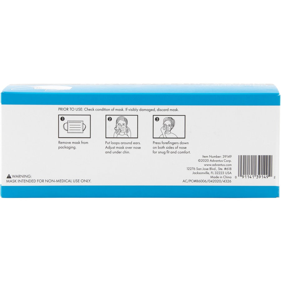 Advantus Safety Mask - Recommended for: Face - One Size Size - Blue - Disposable - 50 / Box
