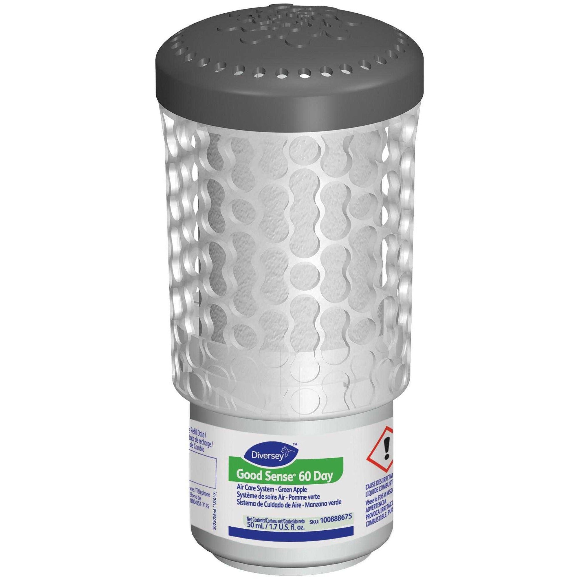 diversey-good-sense-air-system-apple-refill-liquid-6000-ft-17-fl-oz-01-quart-107-oz-green-apple-60-day-6-carton-odor-neutralizer-spill-resistant-wall-mountable-long-lasting_dvo100888675 - 1
