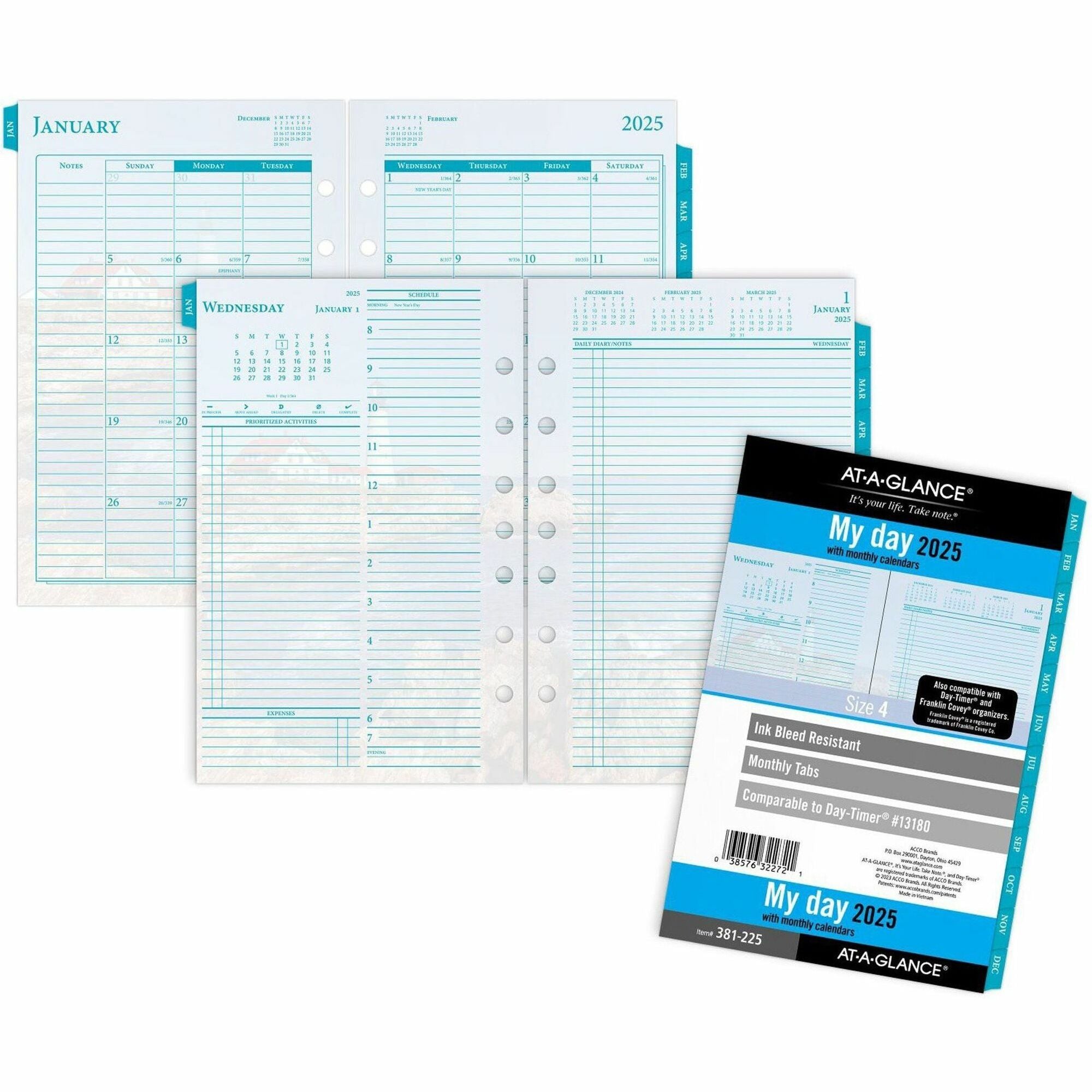 At-A-Glance 2024 Seascapes Daily Monthly Planner Two Page Per Day Refill, Loose-Leaf - Daily, Monthly - 12 Month - January 2024 - December 2024 - 8:00 AM to 7:00 PM, Hourly - 1 Day, 1 Month Double Page Layout - 5 1/2" x 8 1/2" White Sheet - 7-ring -