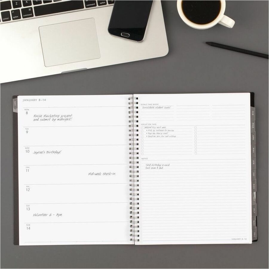 Elevation Poly Weekly/Monthly Planner, 8.75 x 7, Black Cover, 12-Month (Jan to Dec): 2024