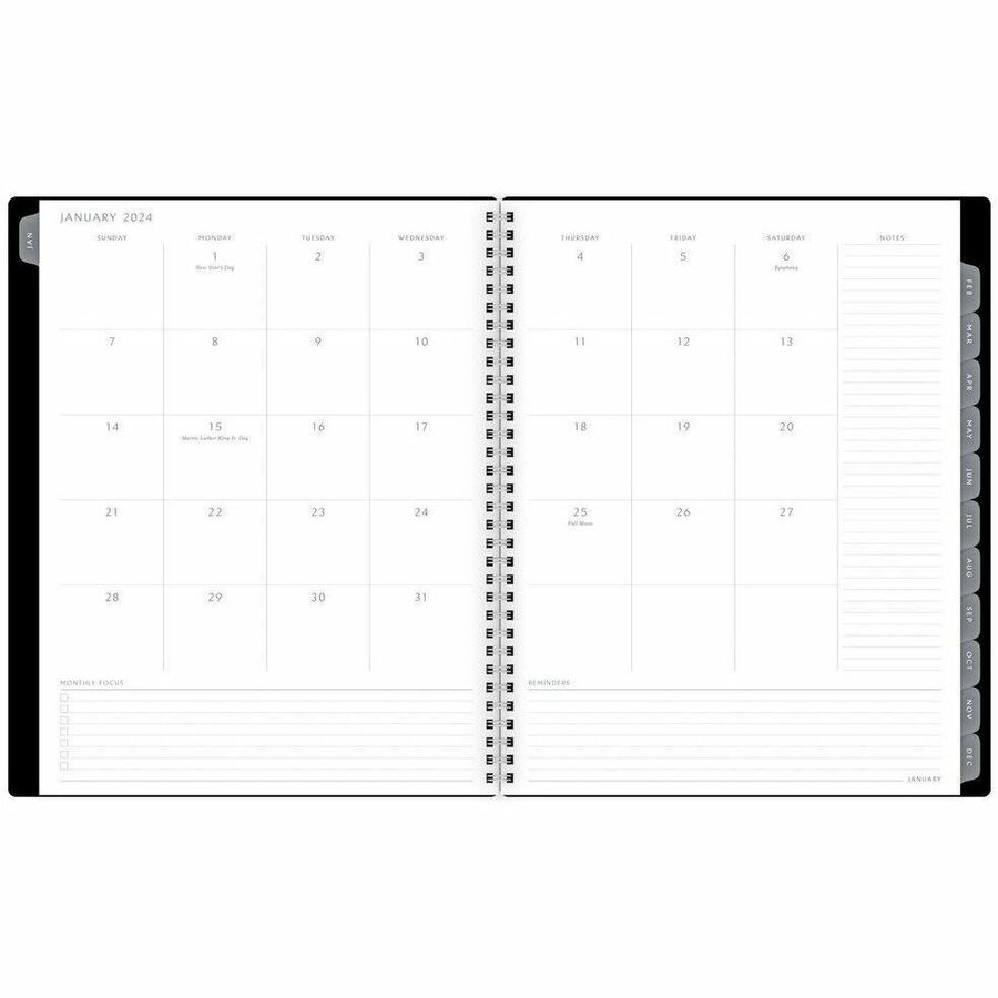 Elevation Poly Weekly/Monthly Planner, 8.75 x 7, Black Cover, 12-Month (Jan to Dec): 2024