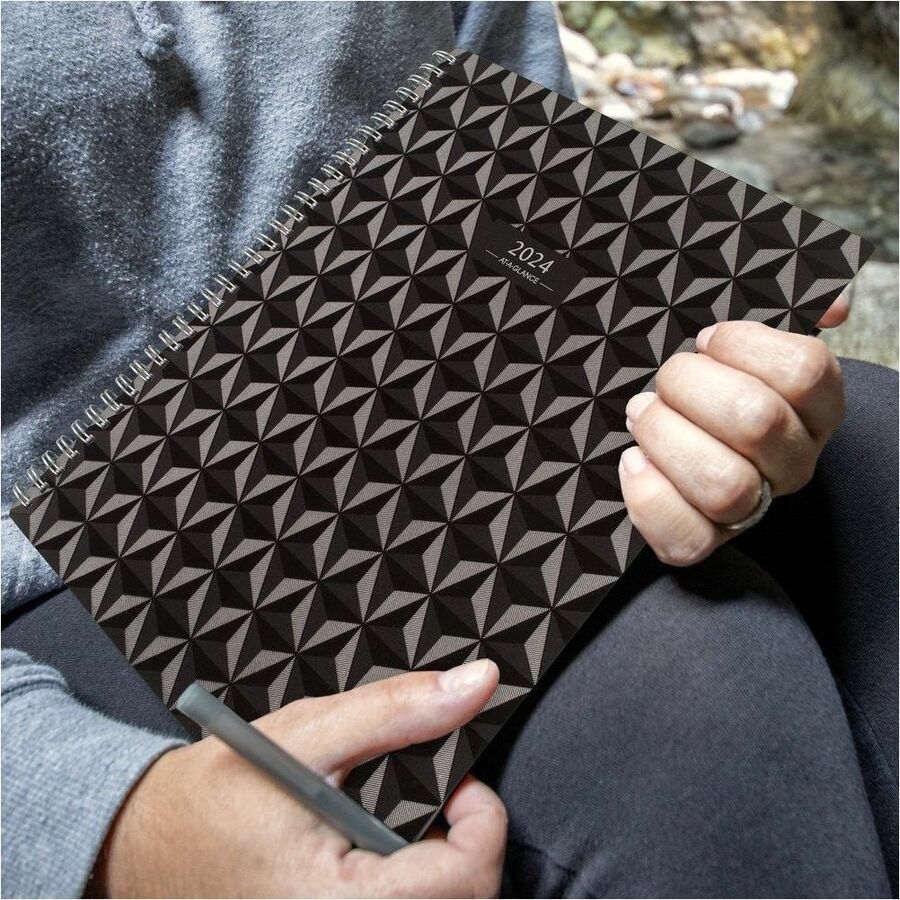 Elevation Poly Weekly/Monthly Planner, 8.75 x 7, Black Cover, 12-Month (Jan to Dec): 2024