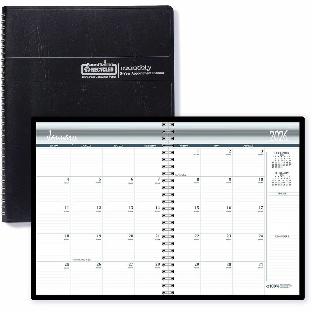 House of Doolittle Planner - Julian Dates - 5.2 Year - December - January - 1 Month Double Page Layout - Spiral Bound - Black - Black - 11" Height x 8.5" Width - Dated Planning Page, Ruled Daily Block, Holiday Listing, Reminder Section, Phone Log Pag