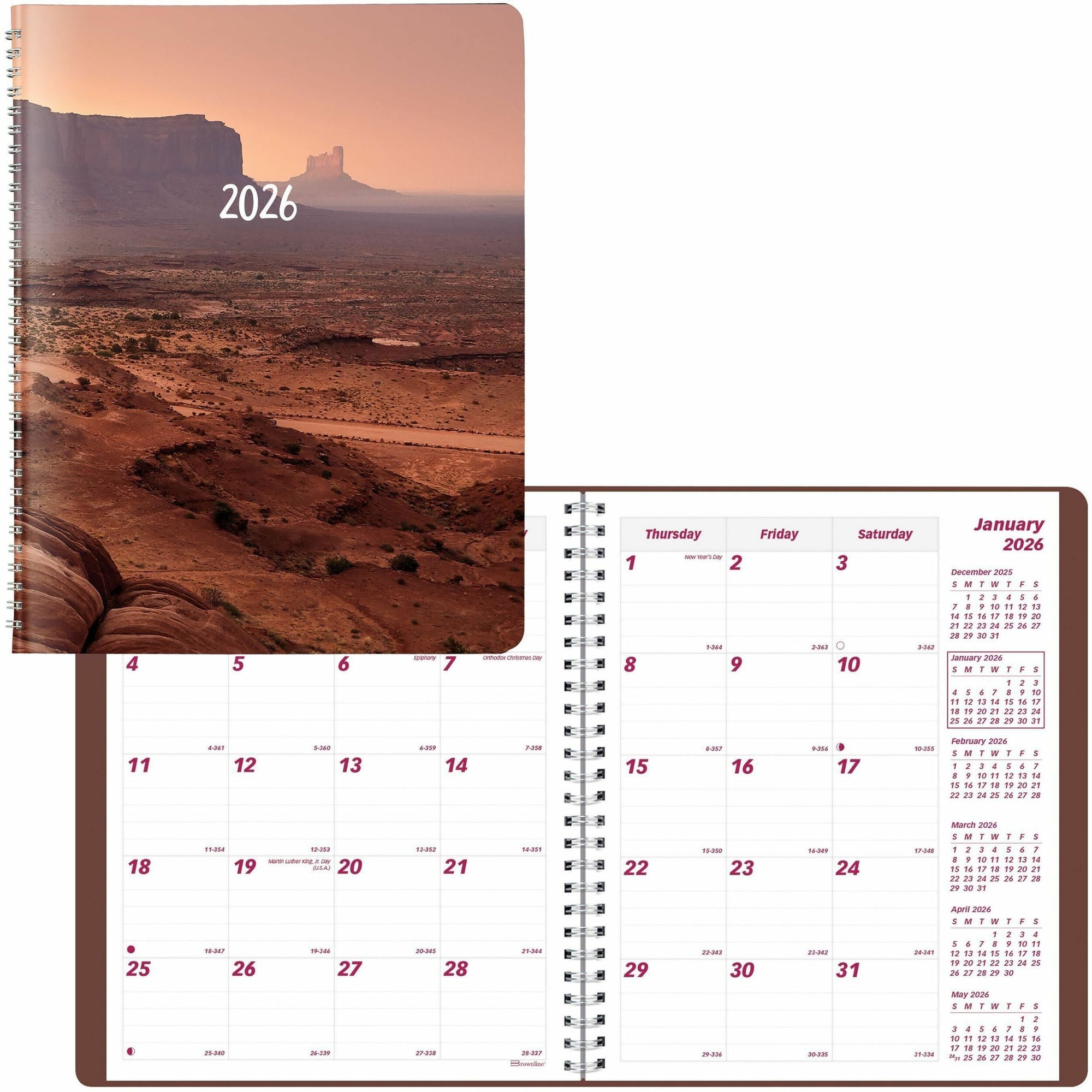 Brownline Monthly Planner - Monthly - 14 Month - December 2023 - January 2025 - Twin Wire - Nature's Hues - 8.9" Height x 7.1" Width - Ruled Daily Block, Reminder Section, Notes Area, Six Month Reference - 1 Each