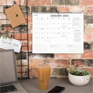 At-A-Glance Elevation Wall Calendar - Medium Size - Monthly - 12 Month - January 2024 - December 2024 - 1 Month Single Page Layout - 15" x 12" White Sheet - Wire Bound - White - Paper - Schedule Section, Important Date, Notes Area, Tear-off, Dated Pl
