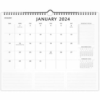 At-A-Glance Elevation Wall Calendar - Medium Size - Monthly - 12 Month - January 2024 - December 2024 - 1 Month Single Page Layout - 15" x 12" White Sheet - Wire Bound - White - Paper - Schedule Section, Important Date, Notes Area, Tear-off, Dated Pl