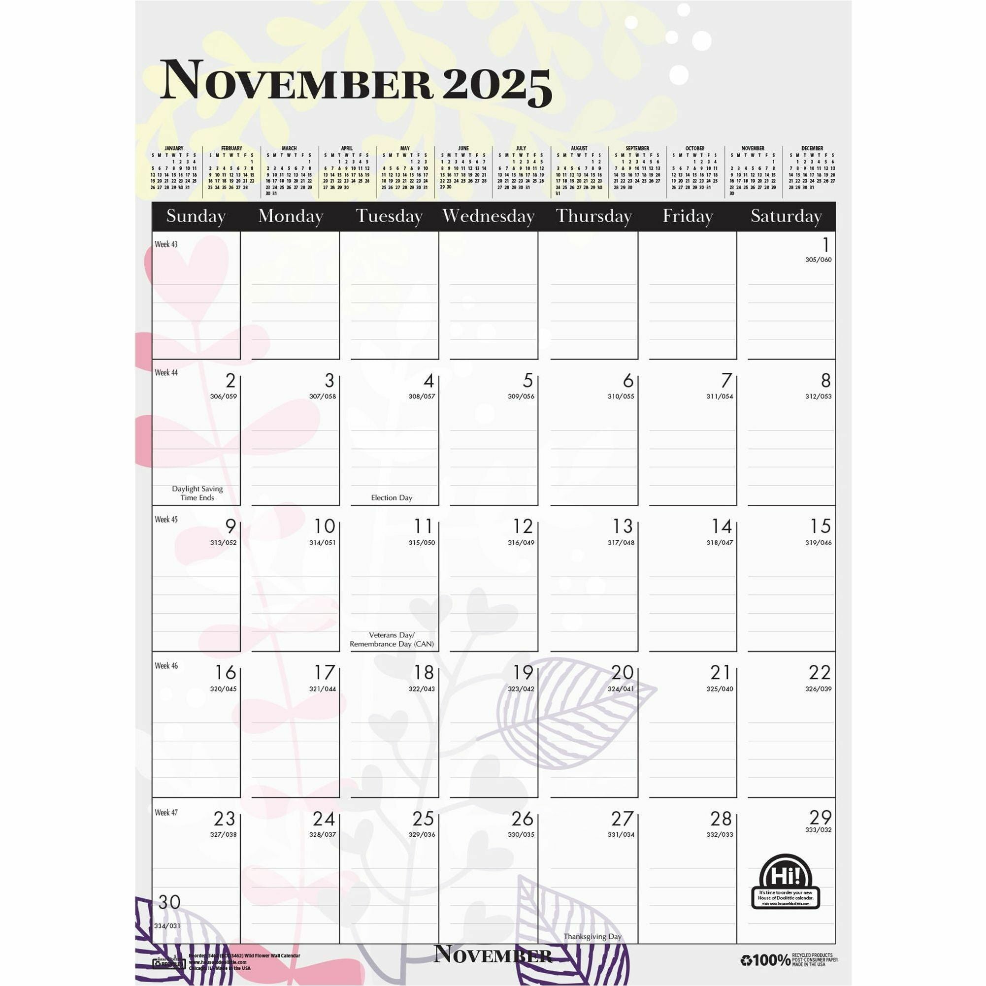 house-of-doolittle-wild-flower-monthly-wall-calendar-large-size-julian-dates-monthly-12-month-january-december-1-month-single-page-layout-wire-bound-chipboard-165-height-x-12-width-dated-planning-page-hanging-loop-durable_hod3462 - 6
