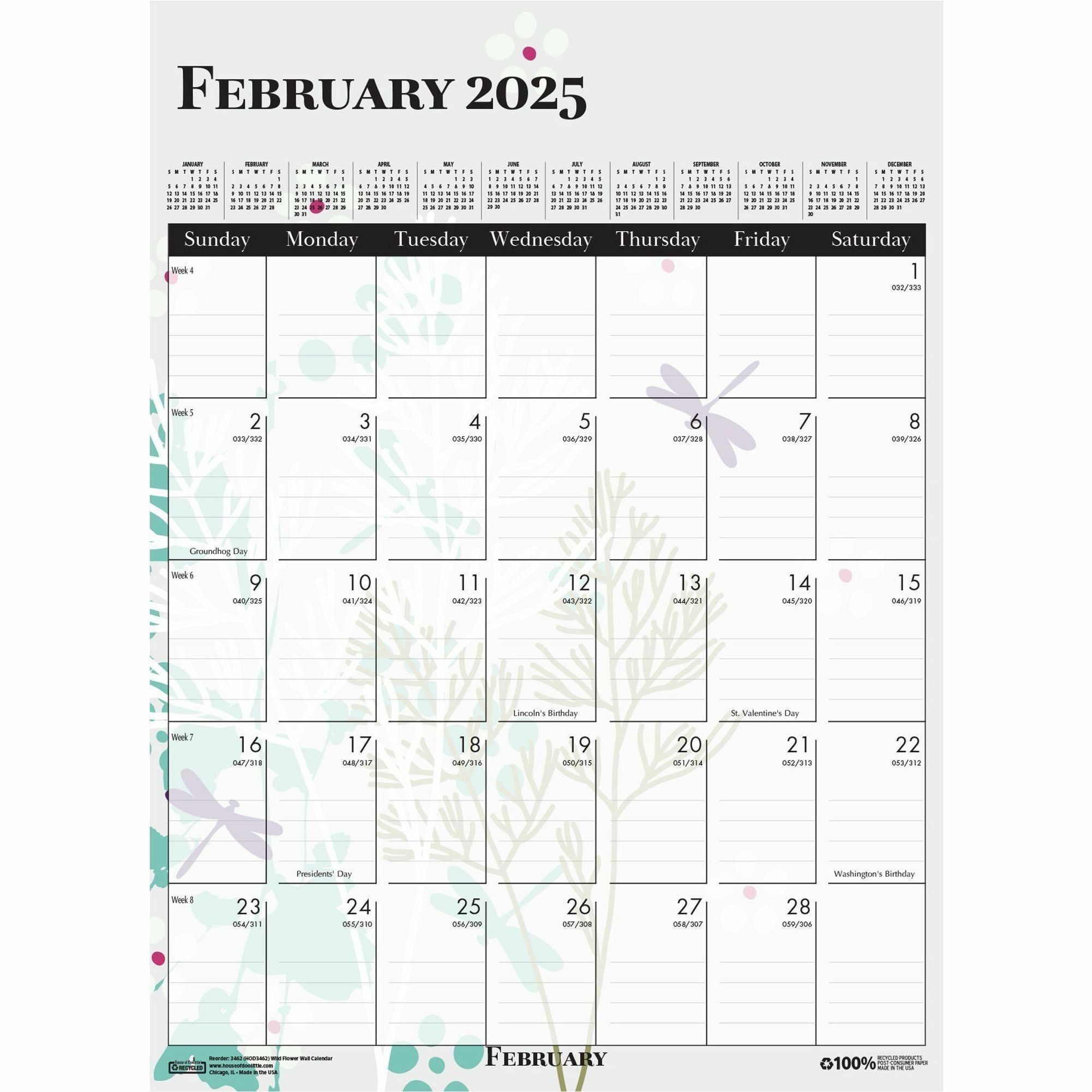 house-of-doolittle-wild-flower-monthly-wall-calendar-large-size-julian-dates-monthly-12-month-january-december-1-month-single-page-layout-wire-bound-chipboard-165-height-x-12-width-dated-planning-page-hanging-loop-durable_hod3462 - 2