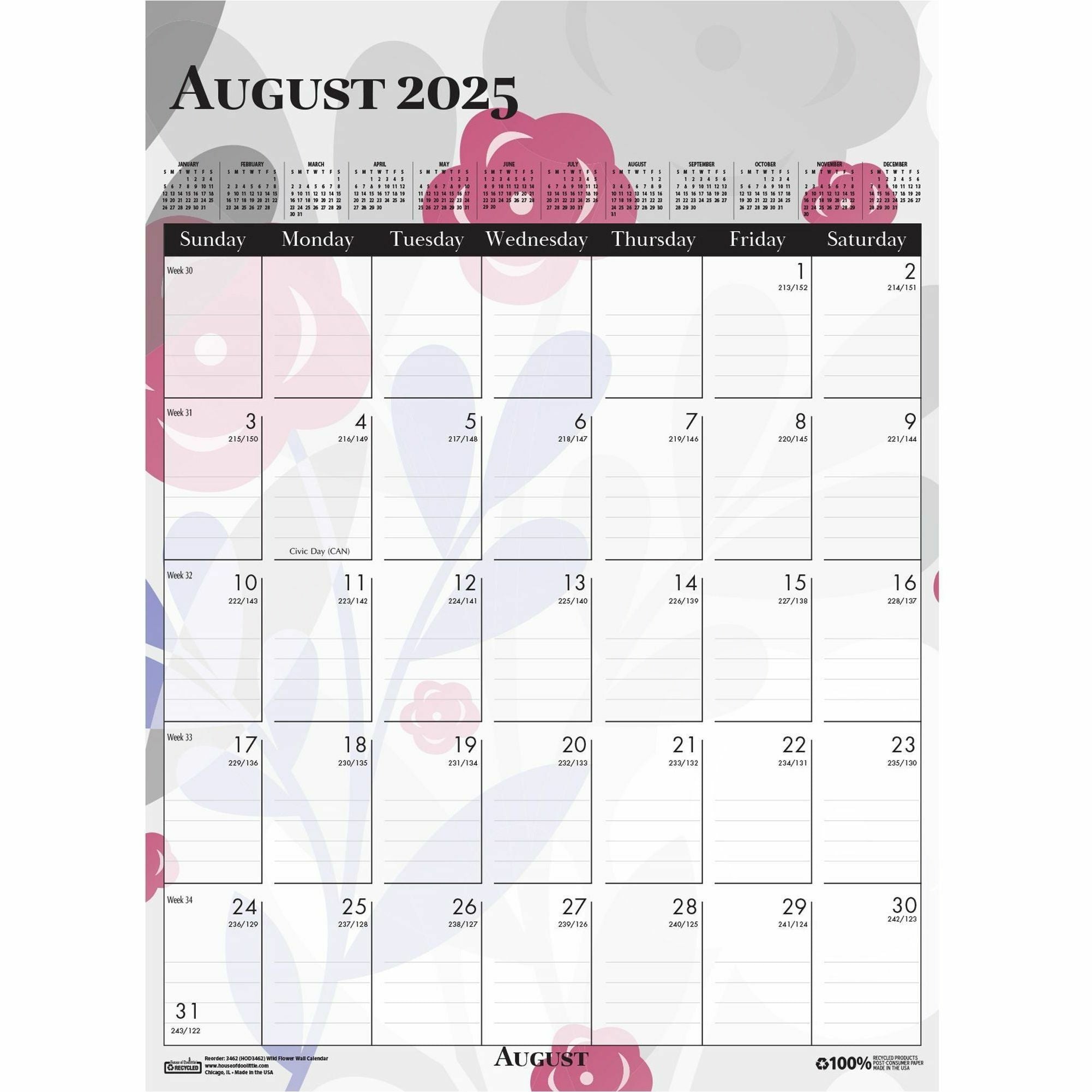 house-of-doolittle-wild-flower-monthly-wall-calendar-large-size-julian-dates-monthly-12-month-january-december-1-month-single-page-layout-wire-bound-chipboard-165-height-x-12-width-dated-planning-page-hanging-loop-durable_hod3462 - 4