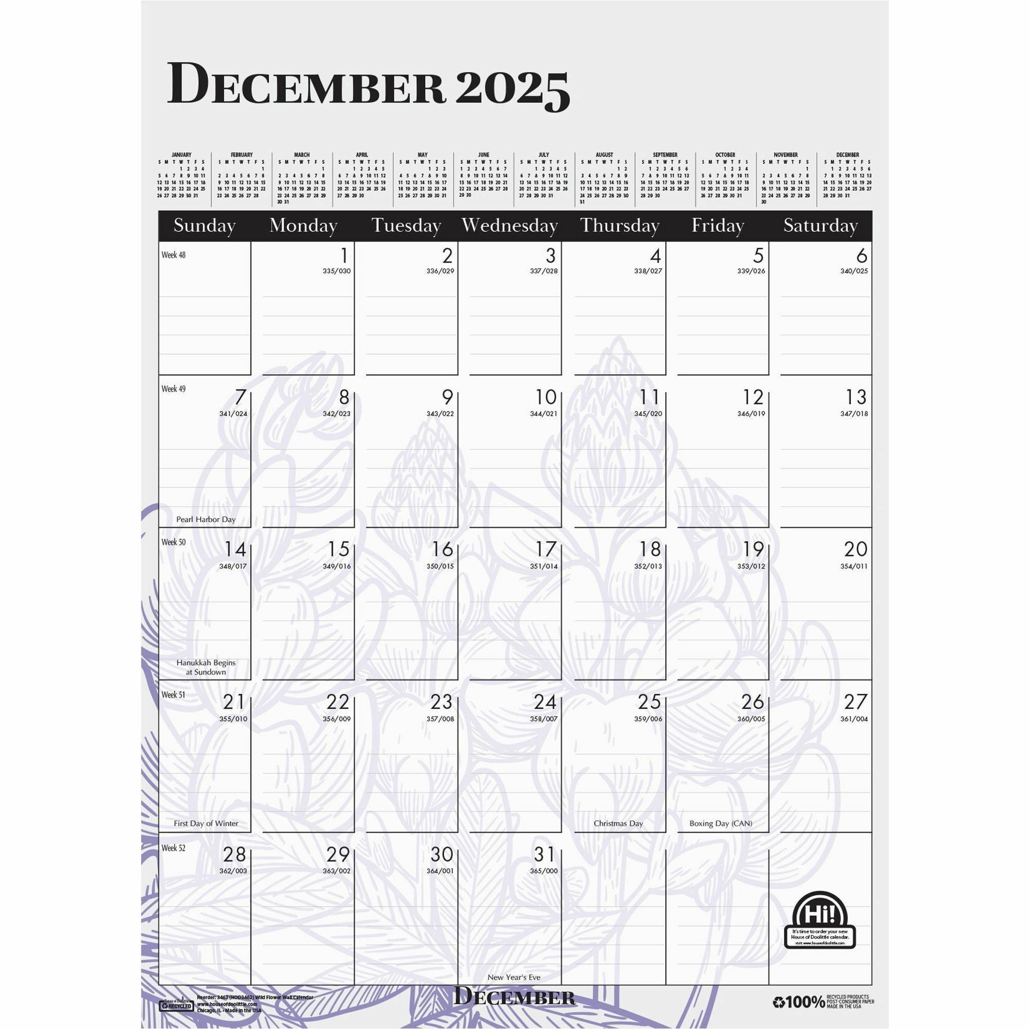 house-of-doolittle-wild-flower-monthly-wall-calendar-large-size-julian-dates-monthly-12-month-january-december-1-month-single-page-layout-wire-bound-chipboard-165-height-x-12-width-dated-planning-page-hanging-loop-durable_hod3462 - 7