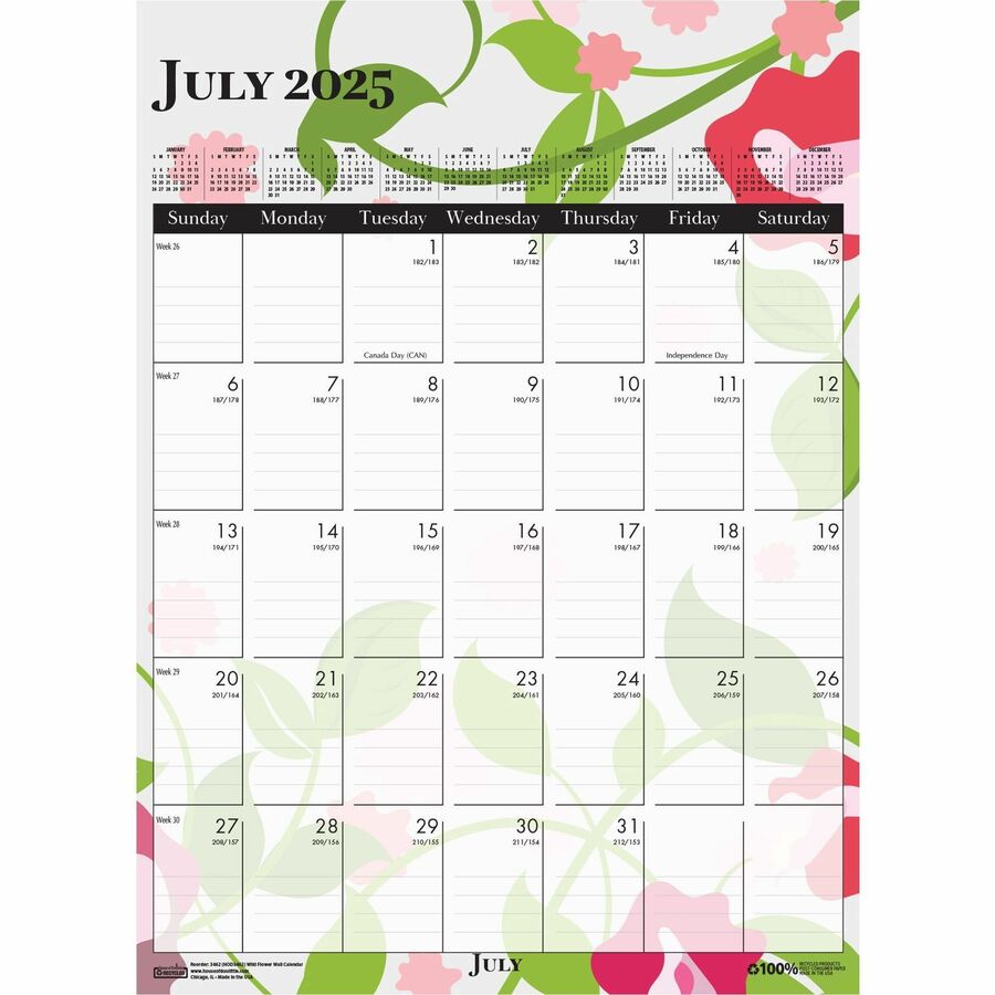 house-of-doolittle-wild-flower-monthly-wall-calendar-large-size-julian-dates-monthly-12-month-january-december-1-month-single-page-layout-wire-bound-chipboard-165-height-x-12-width-dated-planning-page-hanging-loop-durable_hod3462 - 8