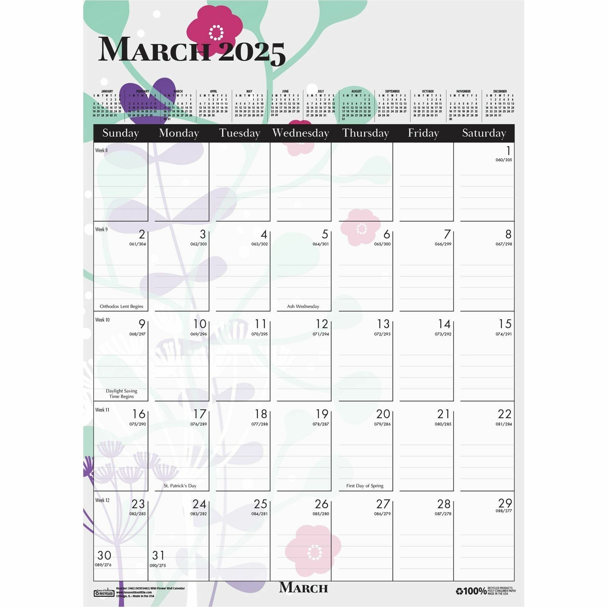 house-of-doolittle-wild-flower-monthly-wall-calendar-large-size-julian-dates-monthly-12-month-january-december-1-month-single-page-layout-wire-bound-chipboard-165-height-x-12-width-dated-planning-page-hanging-loop-durable_hod3462 - 3
