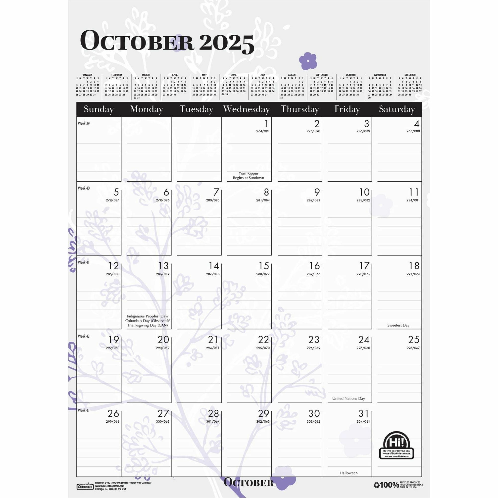 house-of-doolittle-wild-flower-monthly-wall-calendar-large-size-julian-dates-monthly-12-month-january-december-1-month-single-page-layout-wire-bound-chipboard-165-height-x-12-width-dated-planning-page-hanging-loop-durable_hod3462 - 5