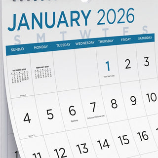 Blueline Large Print Monthly Wall Calendar - Monthly - 12 Month - January 2024 - December 2024 - 1 Month Single Page Layout - Twin Wire - Light Blue - Chipboard - 17" Height x 12" Width - Sturdy, Reinforced, Eyelet, Ruled Daily Block, Reference Calen