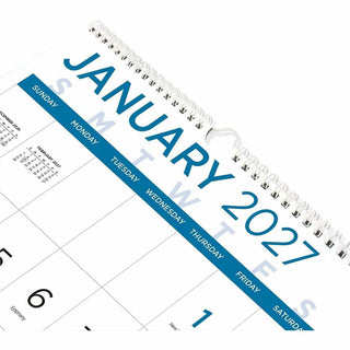 Blueline Large Print Monthly Wall Calendar - Monthly - 12 Month - January 2024 - December 2024 - 1 Month Single Page Layout - Twin Wire - Light Blue - Chipboard - 17" Height x 12" Width - Sturdy, Reinforced, Eyelet, Ruled Daily Block, Reference Calen