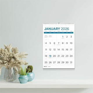 Blueline Large Print Monthly Wall Calendar - Monthly - 12 Month - January 2024 - December 2024 - 1 Month Single Page Layout - Twin Wire - Light Blue - Chipboard - 17" Height x 12" Width - Sturdy, Reinforced, Eyelet, Ruled Daily Block, Reference Calen