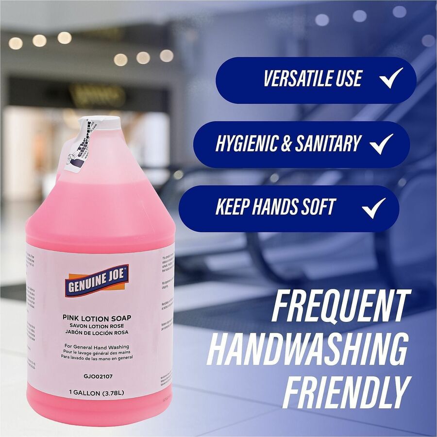 Genuine Joe Pink Lotion Soap - 1 gal (3.8 L) - Pump Bottle Dispenser - Hand, Skin - Pink - Rich Lather - 1 Each
