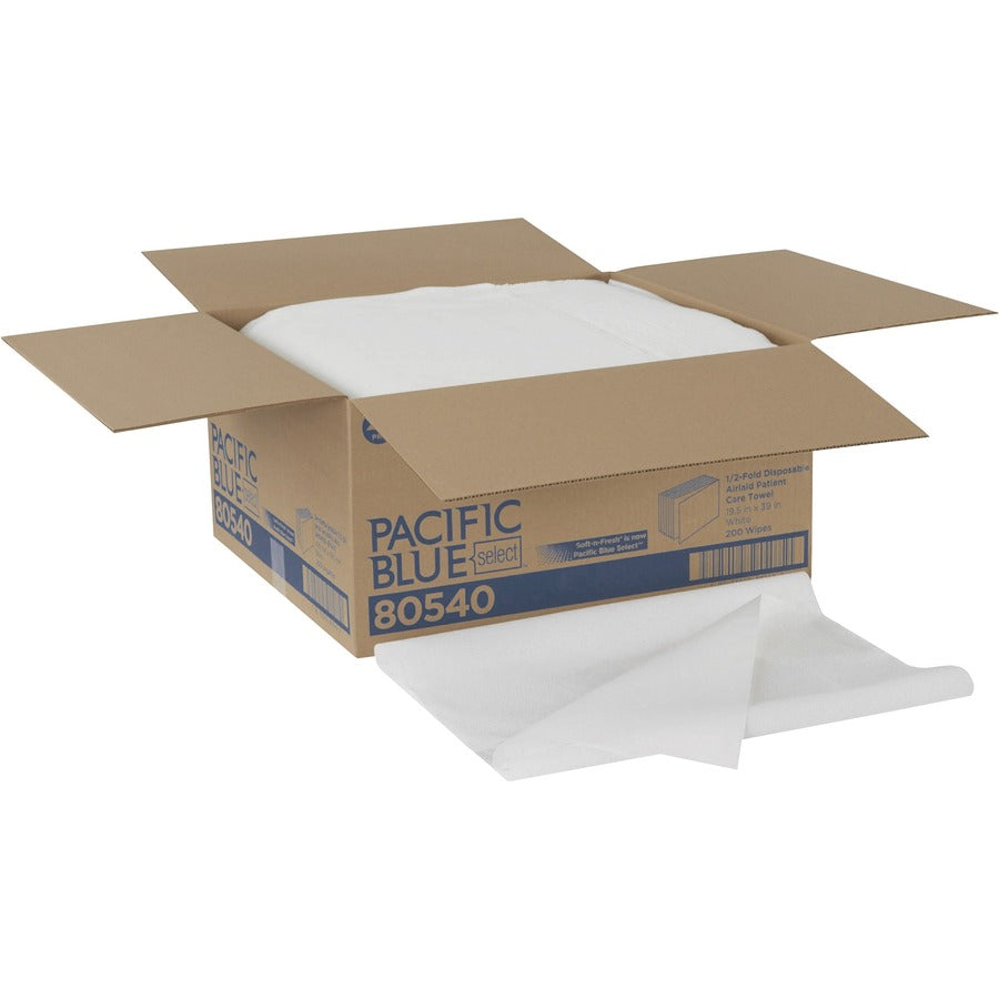 pacific-blue-select-a300-patient-care-disposable-bath-towels-1-2-fold-1950-x-39-white-cellulose-disposable-absorbent-durable-comfortable-soft-for-bathroom-hand-body-face-200-carton_gpc80540 - 2