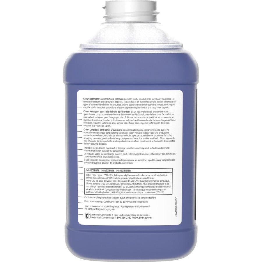 Diversey Crew Bath Cleaner & Scale Remover - 84.5 fl oz (2.6 quart) - Fresh Clean Scent - 2 / Carton - Non-corrosive, Streak-free - Purple