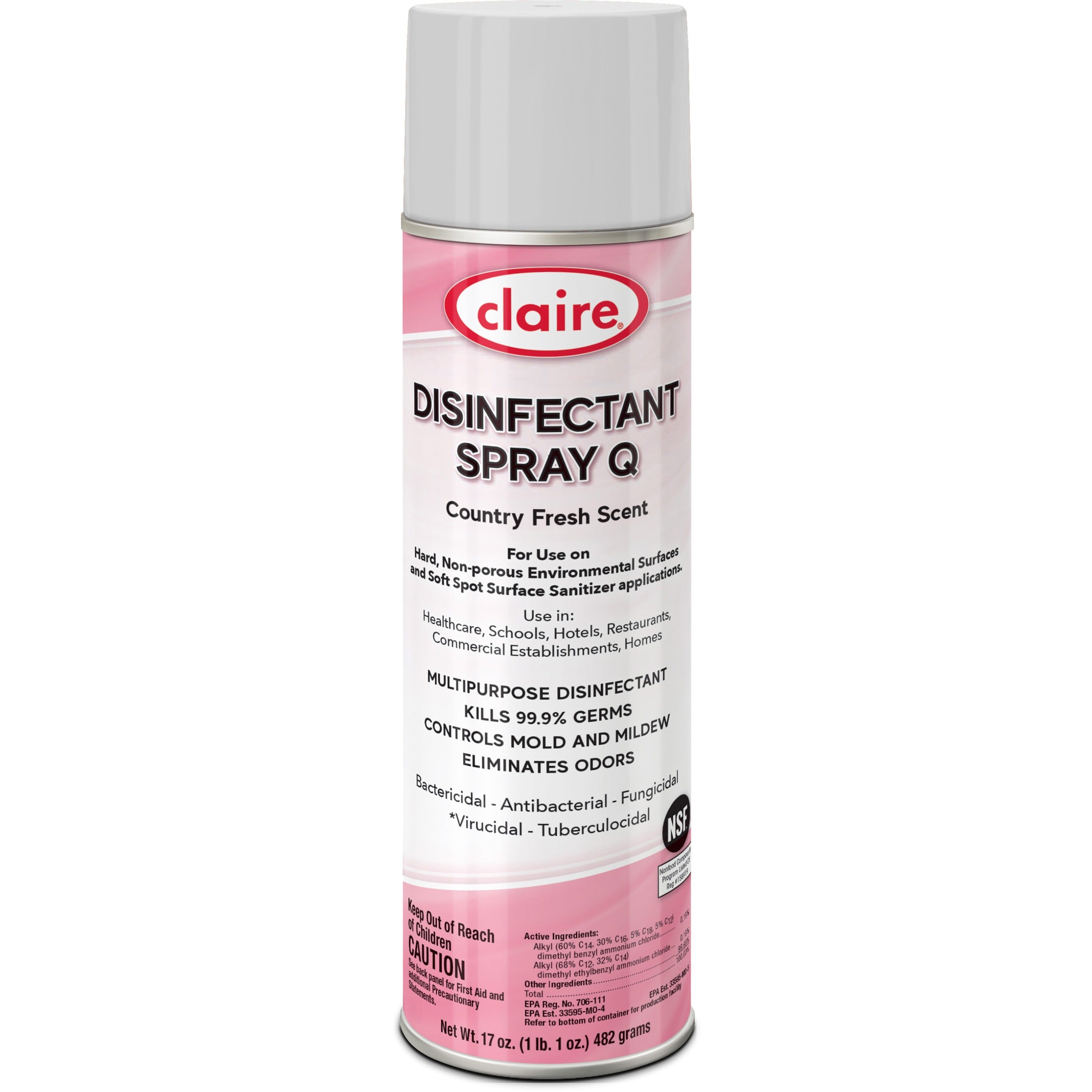 Claire Multipurpose Disinfectant Spray - Ready-To-Use - 17 fl oz (0.5 quart) - Country Fresh Scent - 12 / Carton - Antibacterial, Non-porous - Pink - 1