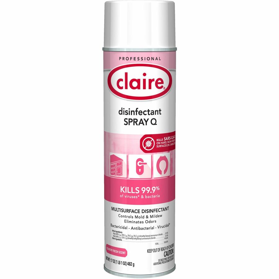 Claire Multipurpose Disinfectant Spray - Ready-To-Use - 17 fl oz (0.5 quart) - Country Fresh Scent - 12 / Carton - Antibacterial, Non-porous - Pink