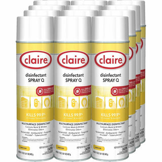 Claire Multipurpose Disinfectant Spray - Ready-To-Use - 17 fl oz (0.5 quart) - Lemon Scent - 12 / Carton - Antibacterial - Yellow