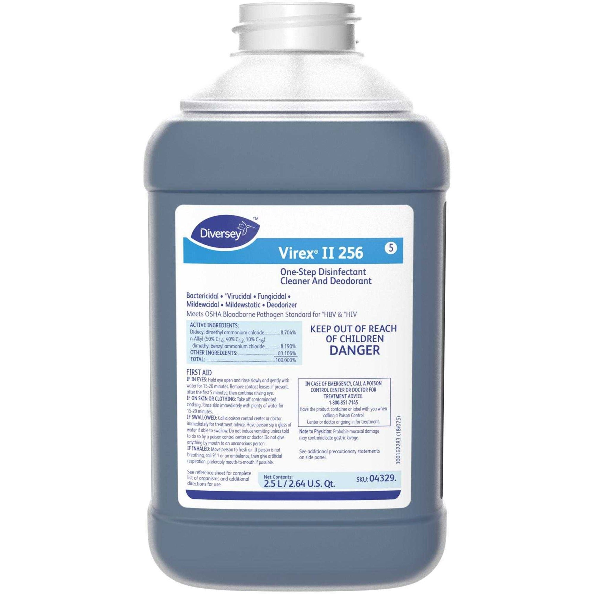 Diversey Virex II 256 Disinfectant Cleaner - Concentrate - 84.5 fl oz (2.6 quart) - Minty Scent - 2 / Carton - Deodorize, Non-porous, Deodorant - Blue