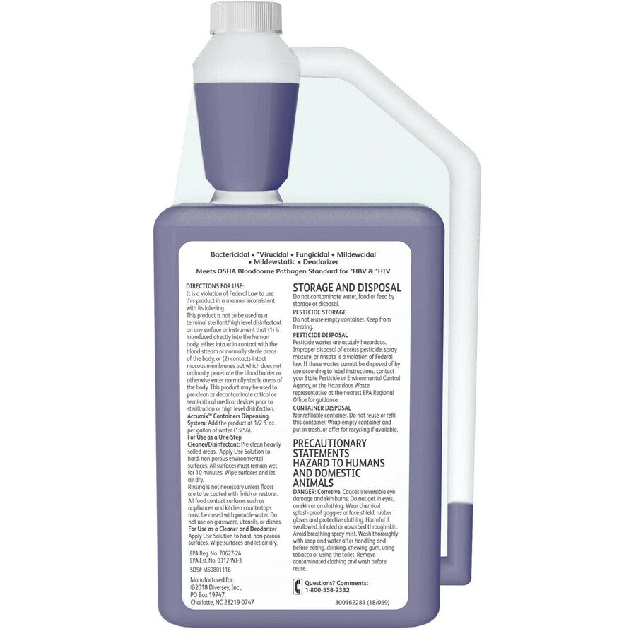 diversey-virex-ii-256-disinfectant-cleaner-concentrate-32-fl-oz-1-quart-minty-scent-6-carton-deodorant-antibacterial-non-porous-blue_dvo04331 - 2