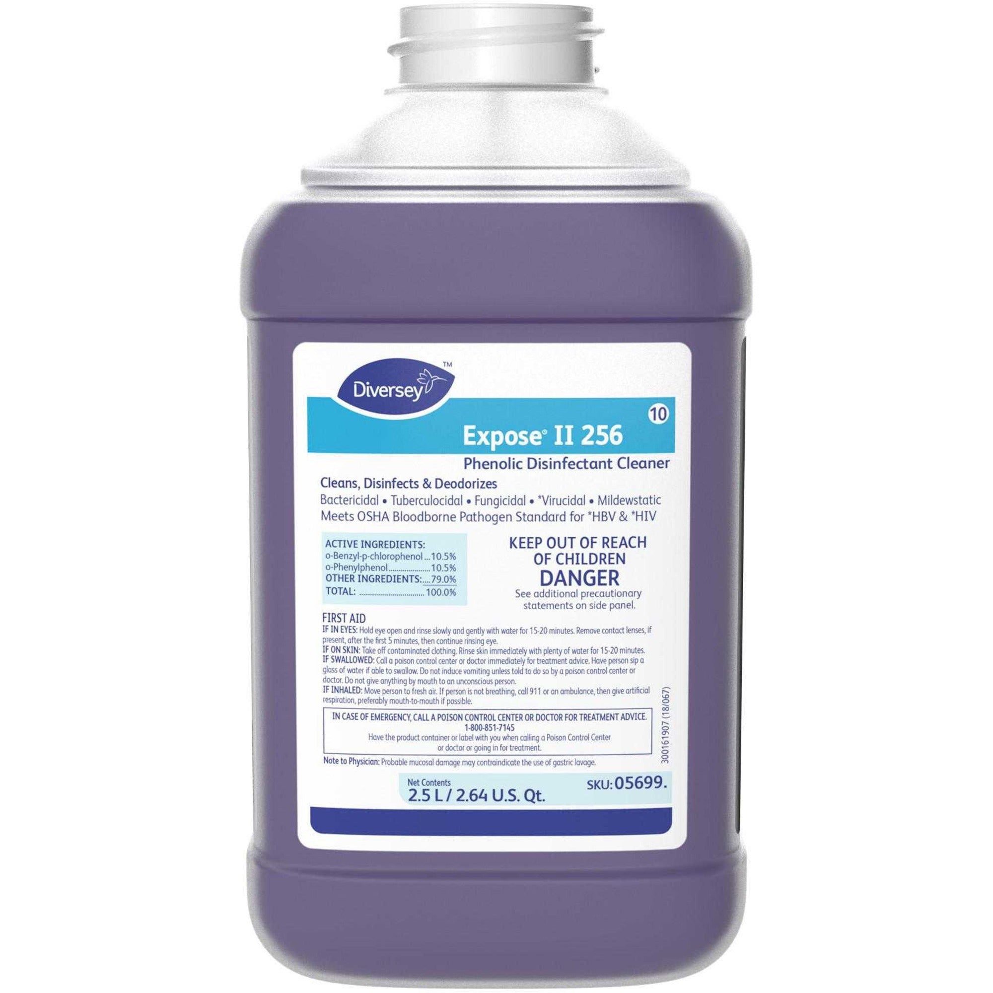 diversey-expose-phenolic-disinfectant-cleaner-concentrate-845-fl-oz-26-quart-citrus-scent-2-carton-deodorize-non-porous-purple_dvo05699 - 1