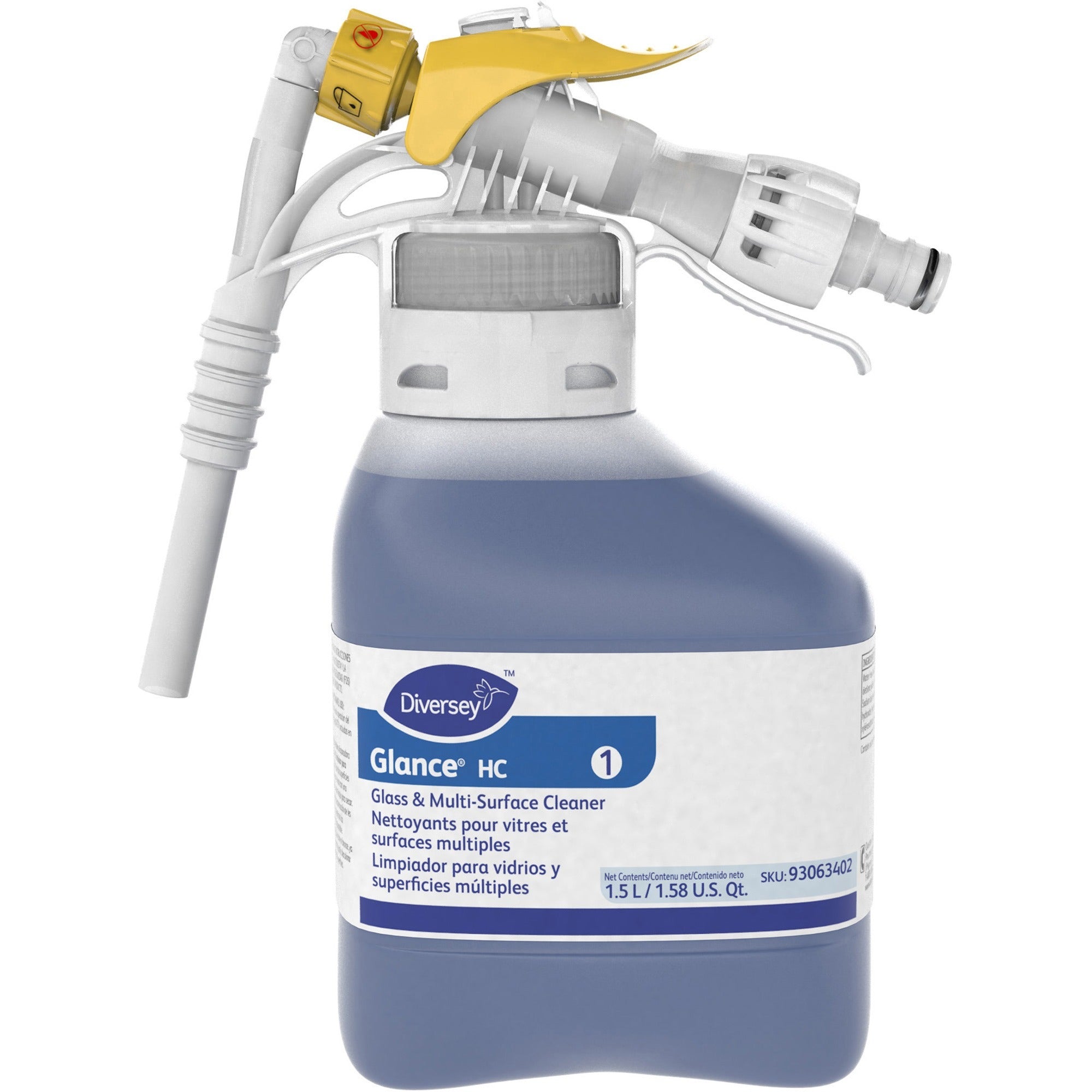 Diversey Glance HC Glass/MultiSurface Cleaner - Ready-To-Use/Concentrate - 50.7 fl oz (1.6 quart) - Ammonia Scent - 2 / Carton - Quick Drying, Streak-free - Blue