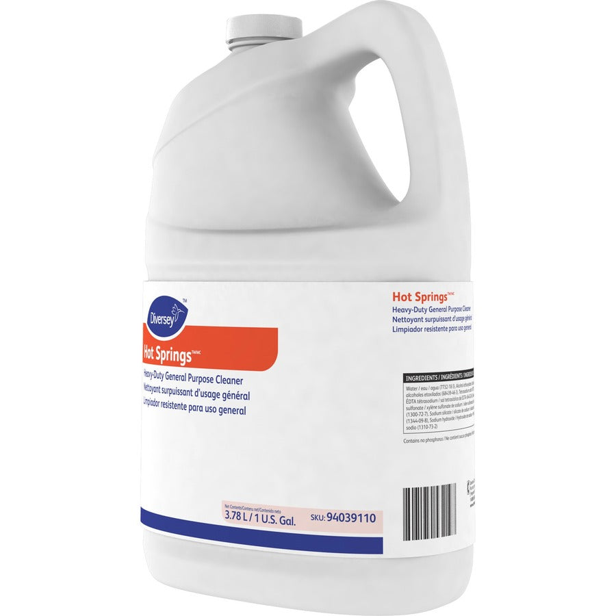Diversey Hot Springs Heavy-Duty Cleaner - 128 fl oz (4 quart) - Citrus Scent - 4 / Carton - Caustic-free, Solvent-free, Phosphate-free, Heavy Duty - Yellow