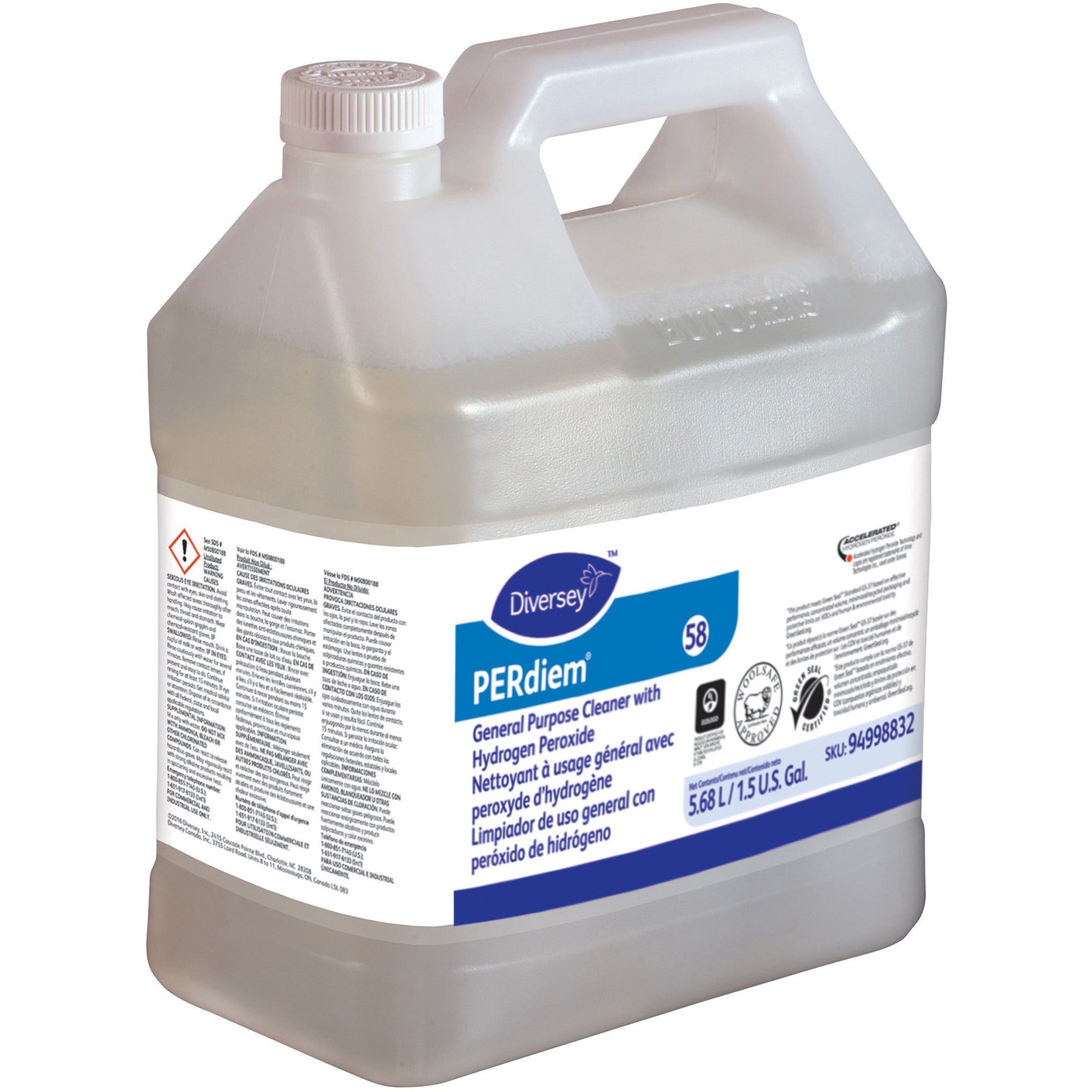 Diversey PERdiem General Purpose Cleaner - Concentrate - 192 fl oz (6 quart) - 2 / Carton - Heavy Duty, Dye-free, Phosphorous-free, Fragrance-free, Odorless, Color-free - Clear