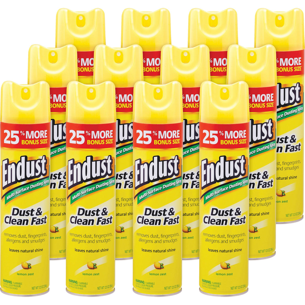 Diversey ENDUST Lemon Dust & Clean Spray - Ready-To-Use - 12.50 oz (0.78 lb) - Lemon Zest Scent - 6 / Carton - Hypoallergenic, Fragrance-free, Fast Acting, Silicon-free, Easy to Use, Residue-free - Clear