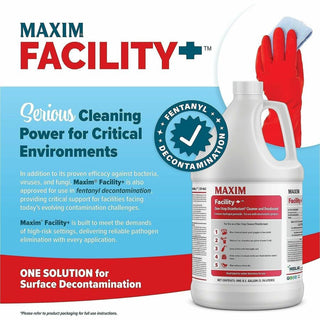 Maxim Facility+ One Step Disinfectant - 128 fl oz (4 quart) - 4 / Carton - Deodorant, Non-porous - Clear