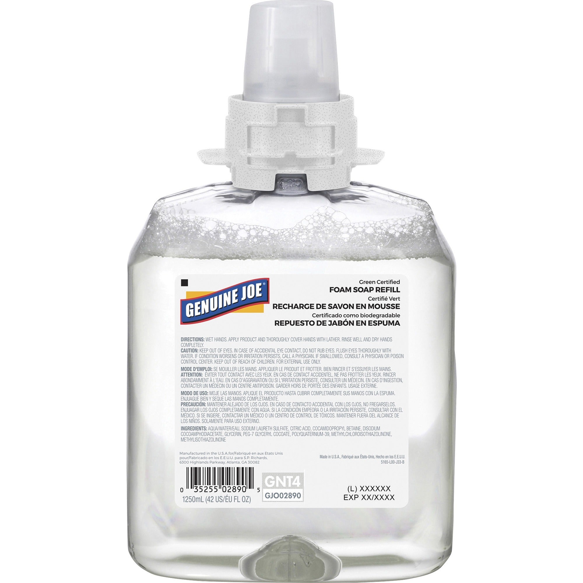 genuine-joe-green-certified-soap-refill-fragrance-free-scentfor-423-fl-oz-1250-ml-hand-skin-clear-1-each_gjo02890 - 1