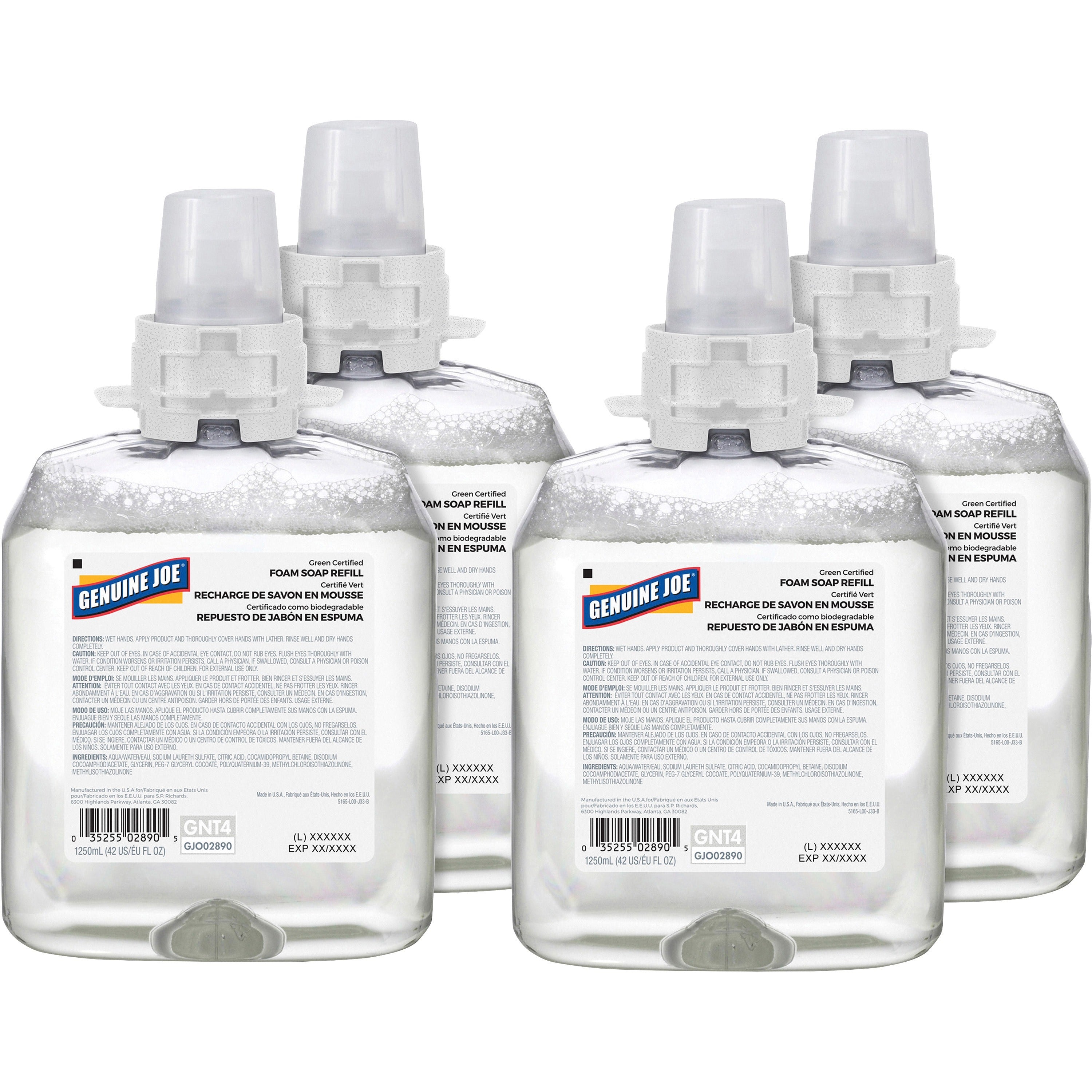 genuine-joe-green-certified-soap-refill-fragrance-free-scentfor-423-fl-oz-1250-ml-hand-skin-clear-4-carton_gjo02890ct - 1