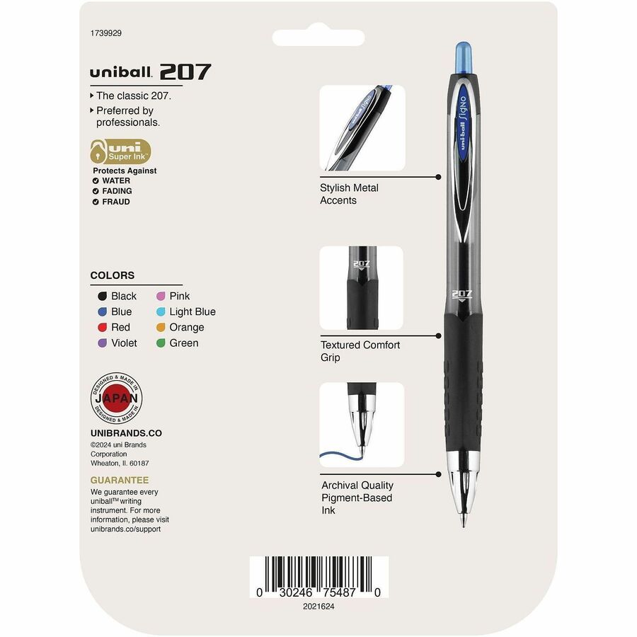 Signo 207 Gel Pen, Retractable, Medium 0.7 mm, Assorted Ink and Barrel Colors, 8/Pack