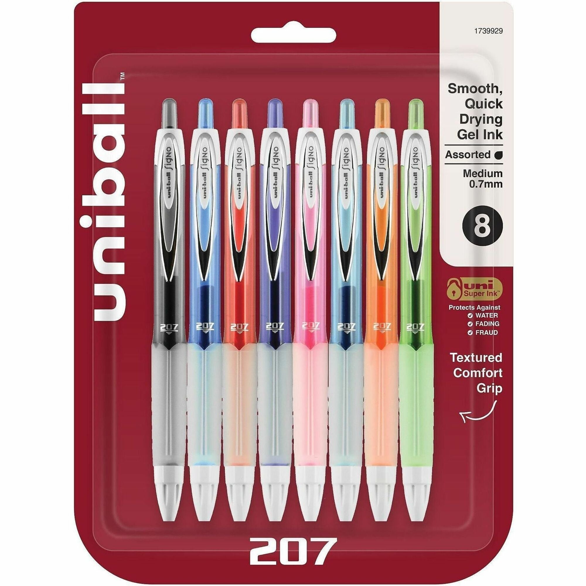 Signo 207 Gel Pen, Retractable, Medium 0.7 mm, Assorted Ink and Barrel Colors, 8/Pack