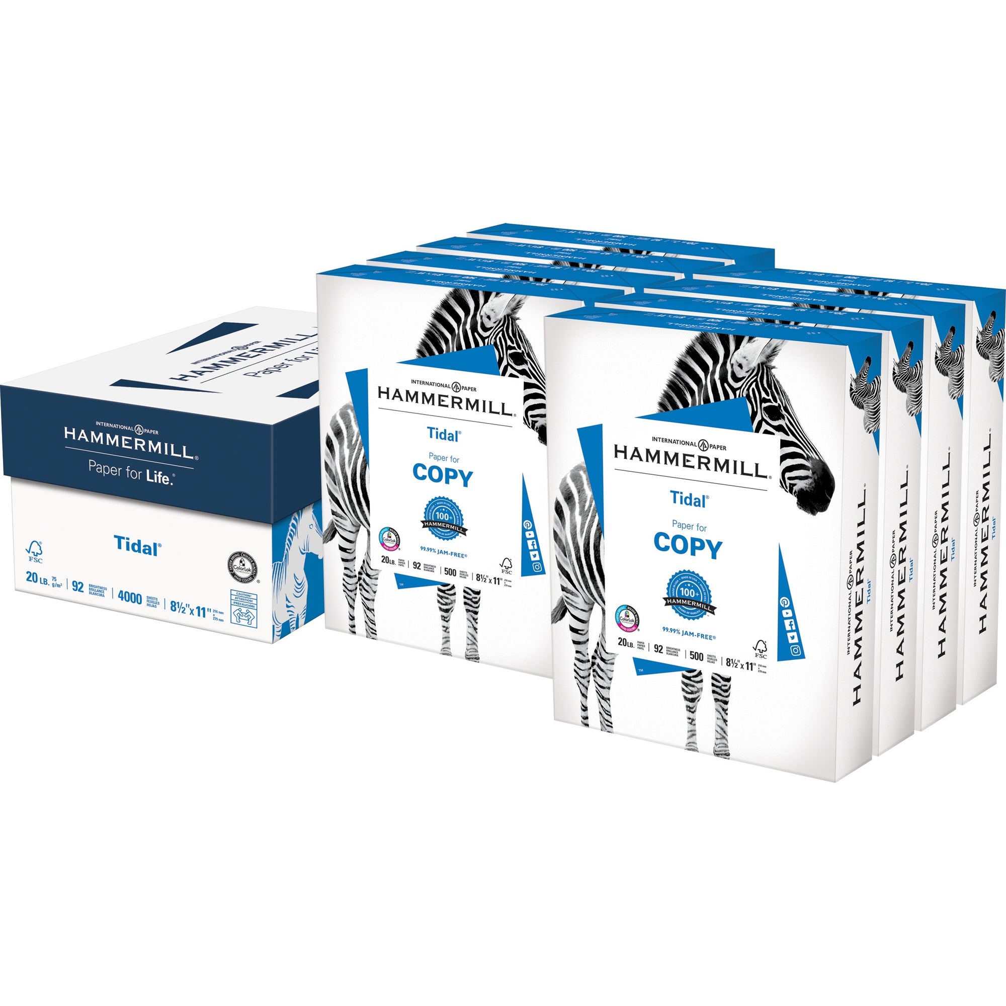 Tidal Print Paper, 92 Bright, 20 lb Bond Weight, 8.5 x 11, White, 500 Sheets/Ream, 8 Reams/Carton