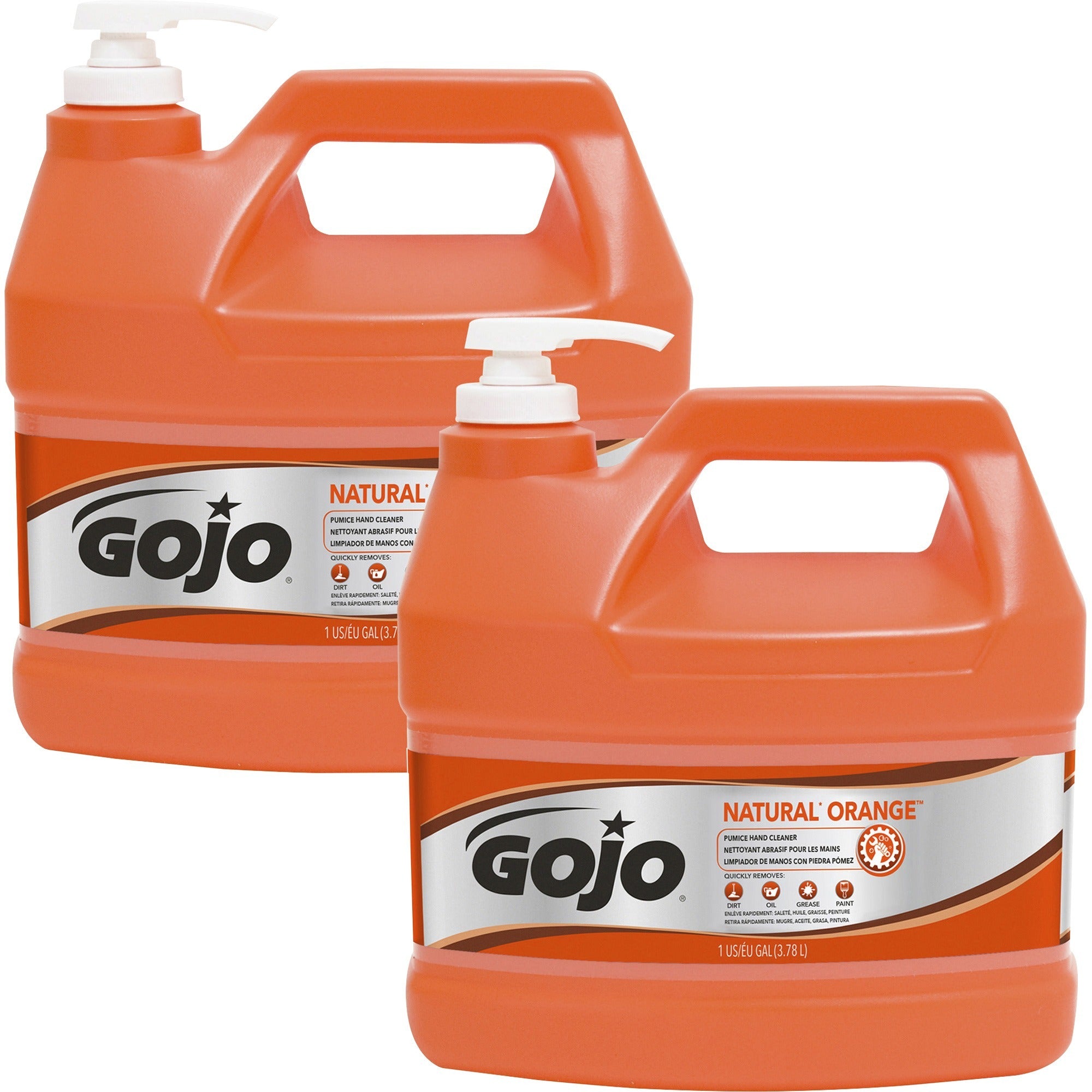 Gojo NATURAL* ORANGE Pumice Hand Cleaner - Orange Citrus ScentFor - 1 gal (3.8 L) - Pump Bottle Dispenser - Soil Remover, Dirt Remover, Grease Remover, Oil Remover - Hand - Fast Acting, Heavy Duty - 2 / Carton