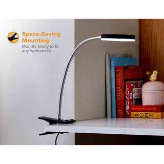 Bostitch Adjustable Clamp Desk Lamp, Black - 13.8" Height - 5.50 W LED Bulb - Polished Metal - Adjustable Head, Flicker-free, Flexible Neck - 500 lm Lumens - Frosted Glass - Desk Mountable - Black - for Desk