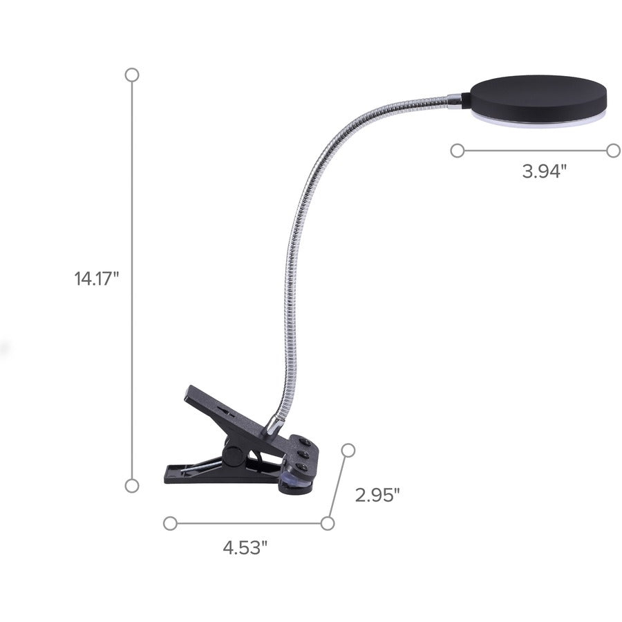 Bostitch Adjustable Clamp Desk Lamp, Black - 13.8" Height - 5.50 W LED Bulb - Polished Metal - Adjustable Head, Flicker-free, Flexible Neck - 500 lm Lumens - Frosted Glass - Desk Mountable - Black - for Desk