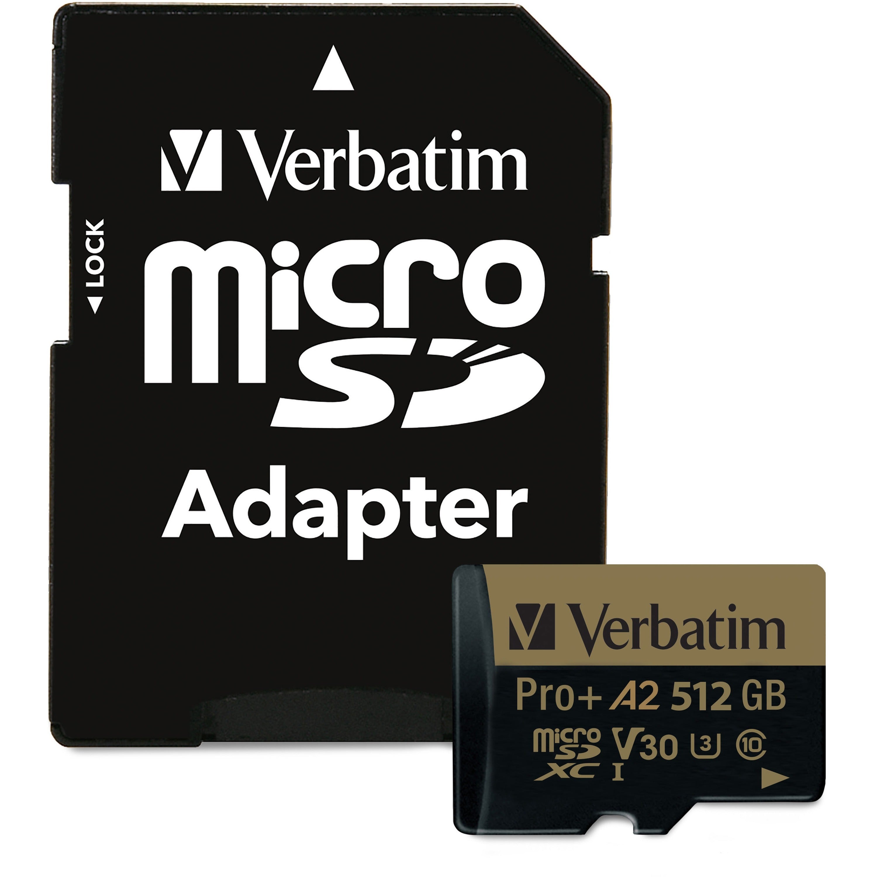 verbatim-pro+-512-gb-class-10-uhs-i-u3-microsdxc-1-pack-100-mb-s-read-60-mb-s-write-666x-memory-speed-lifetime-warranty_ver70393 - 1