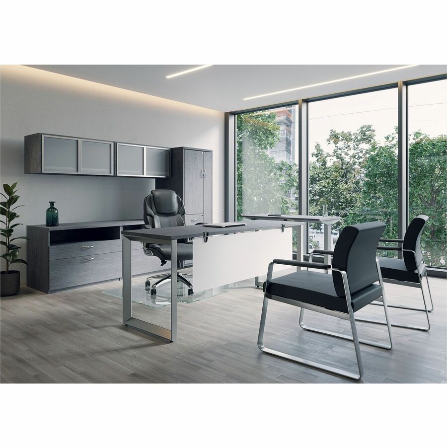 Lorell Healthcare Reception Sled Base Guest Chair - Silver Powder Coated Steel Frame - Black - Vinyl - 1 / Each