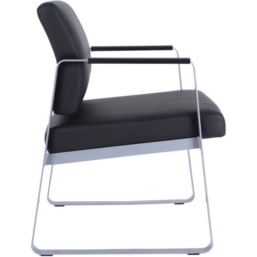 Lorell Healthcare Reception Sled Base Guest Chair - Silver Powder Coated Steel Frame - Black - Vinyl - 1 / Each