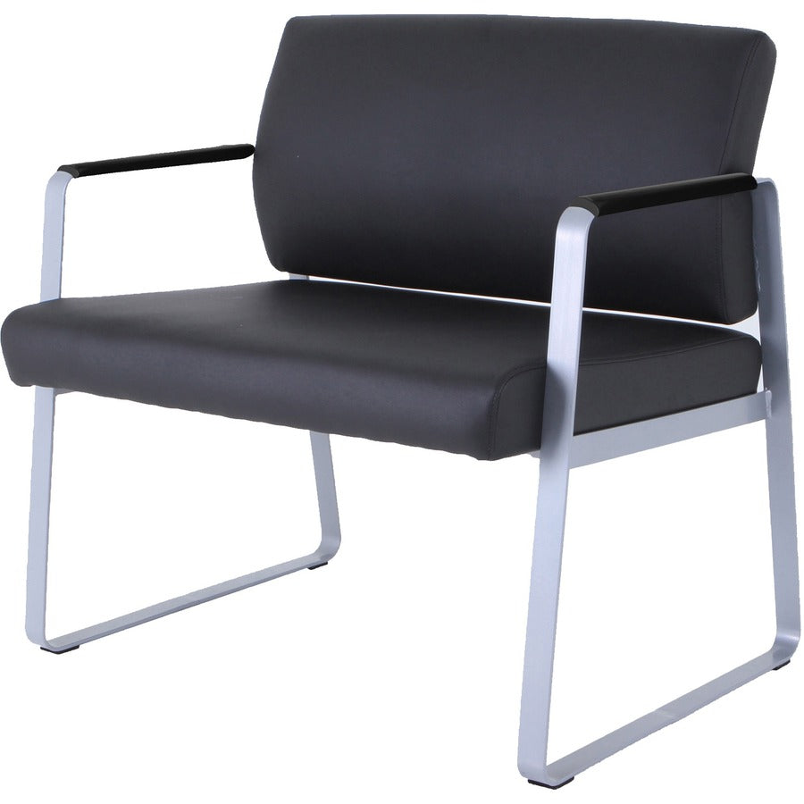 Lorell Healthcare Reception Big & Tall Sled Base Guest Chair - Silver Powder Coated Steel Frame - Sled Base - Black - Vinyl - 1 Each