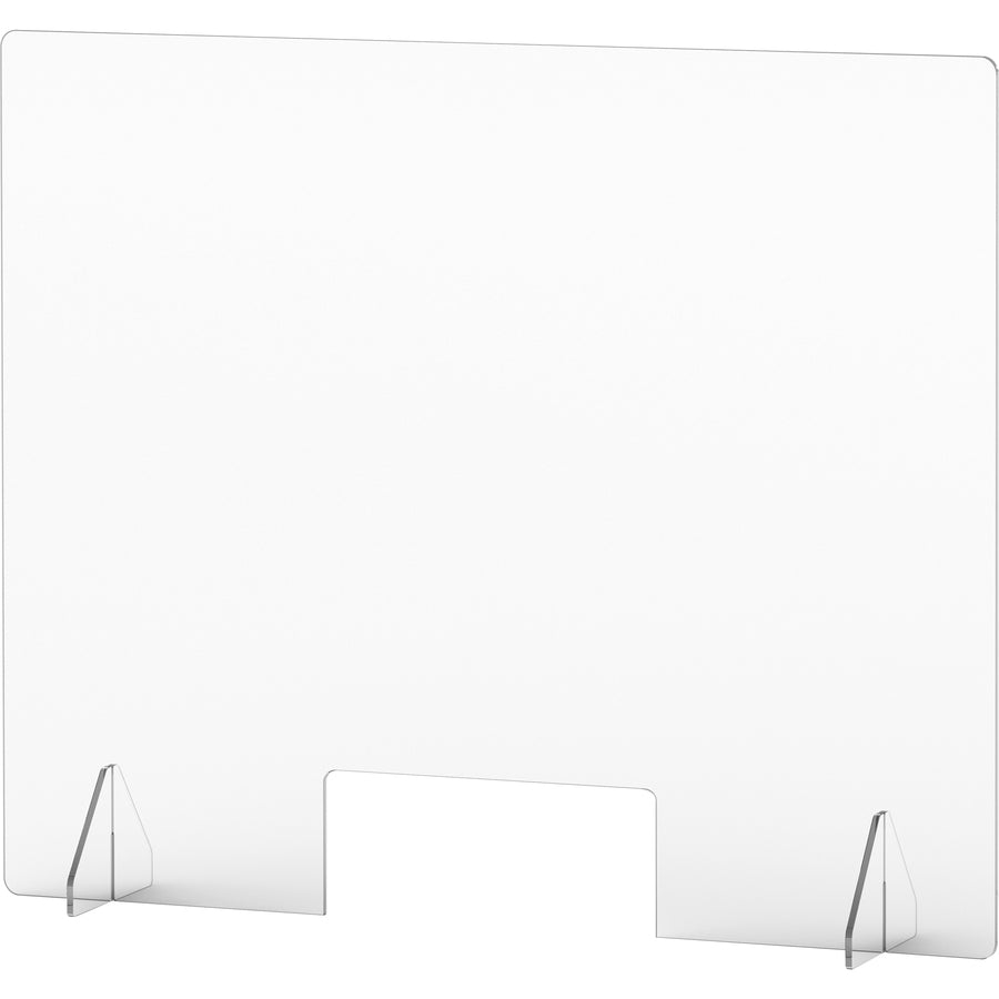 Lorell Social Distancing Barrier w/Pass-Through Cutout - 36" Width x 7" Depth x 30" Height - 1 Each - Clear - Acrylic