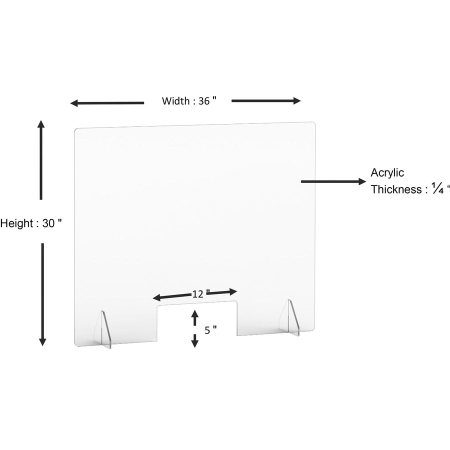 Lorell Social Distancing Barrier w/Pass-Through Cutout - 36" Width x 7" Depth x 30" Height - 1 Each - Clear - Acrylic